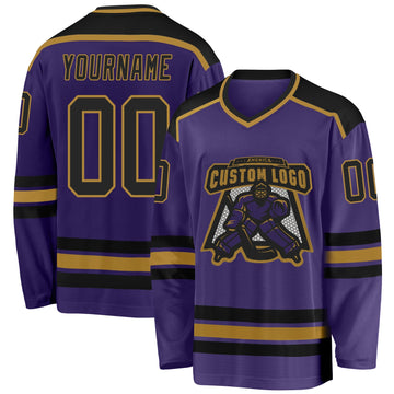 Custom Purple Black-Old Gold Hockey Jersey