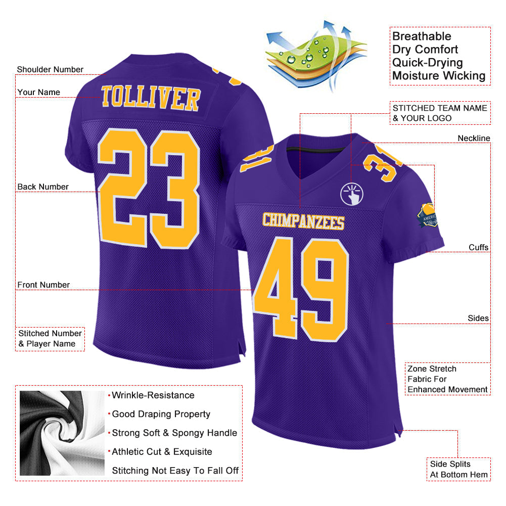 Custom Purple Gold-White Mesh Authentic Football Jersey