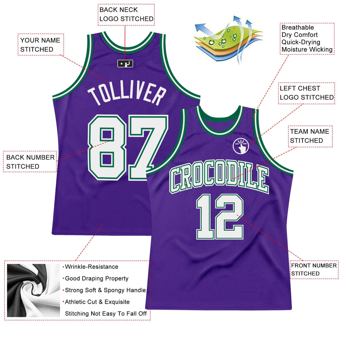 Custom Purple White-Kelly Green Authentic Throwback Basketball Jersey