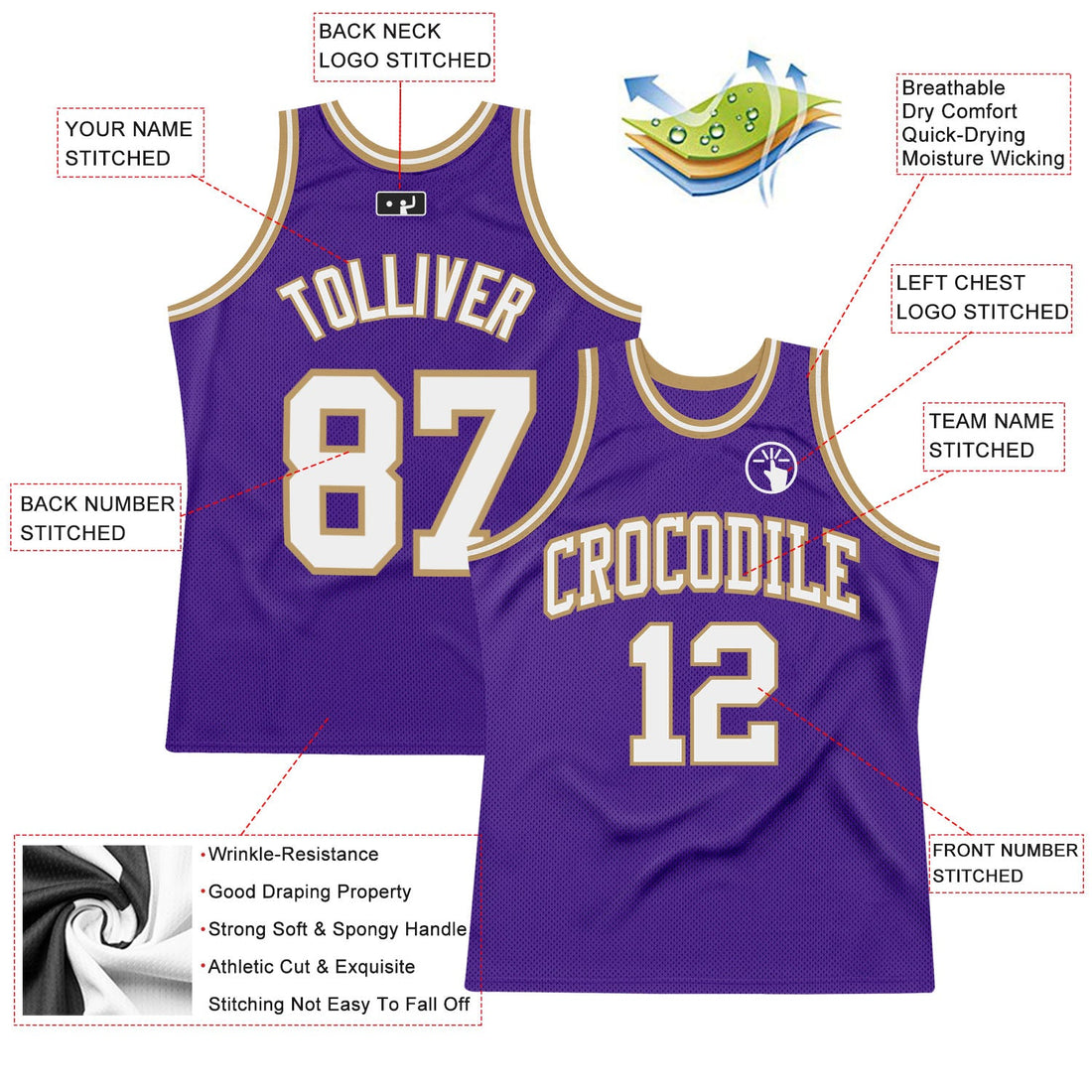 Custom Purple White-Old Gold Authentic Throwback Basketball Jersey