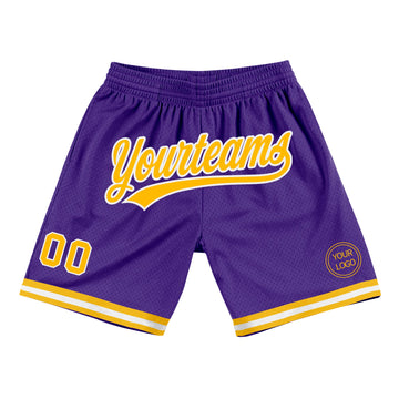 Custom Purple Gold-White Authentic Throwback Basketball Shorts