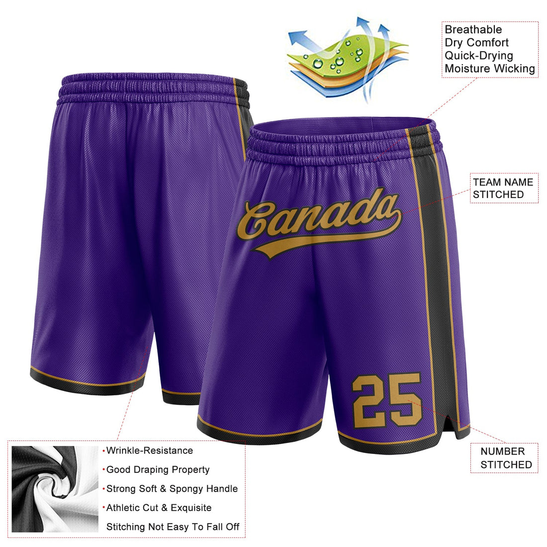 Custom Purple Old Gold-Black Authentic Basketball Shorts