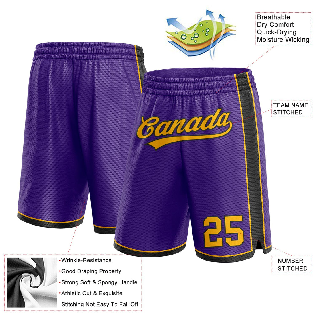 Custom Purple Gold-Black Authentic Basketball Shorts