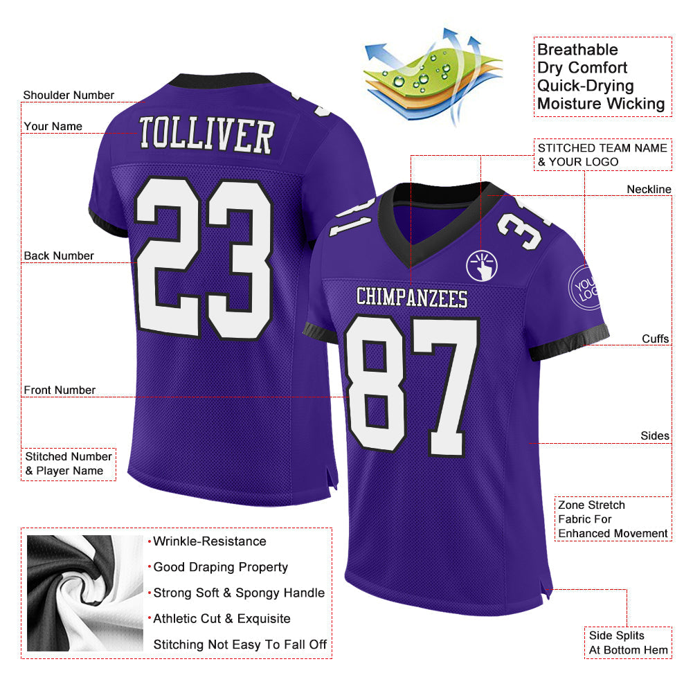 Custom Purple White-Black Mesh Authentic Football Jersey