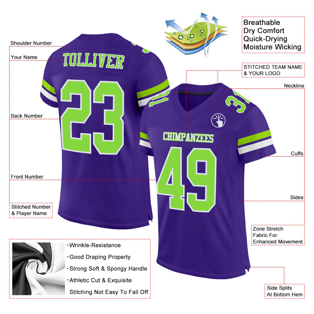 Custom Purple Neon Green-White Mesh Authentic Football Jersey