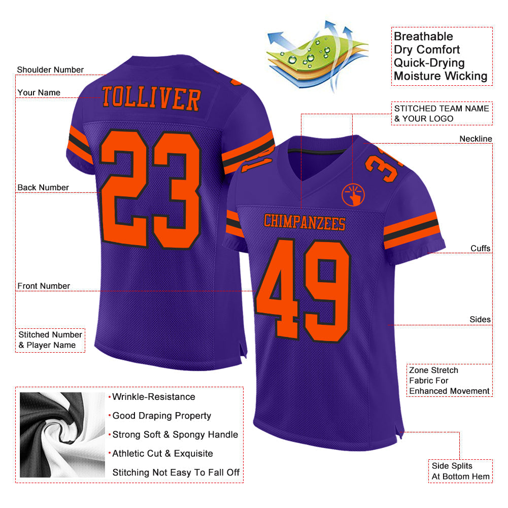 Custom Purple Orange-Black Mesh Authentic Football Jersey