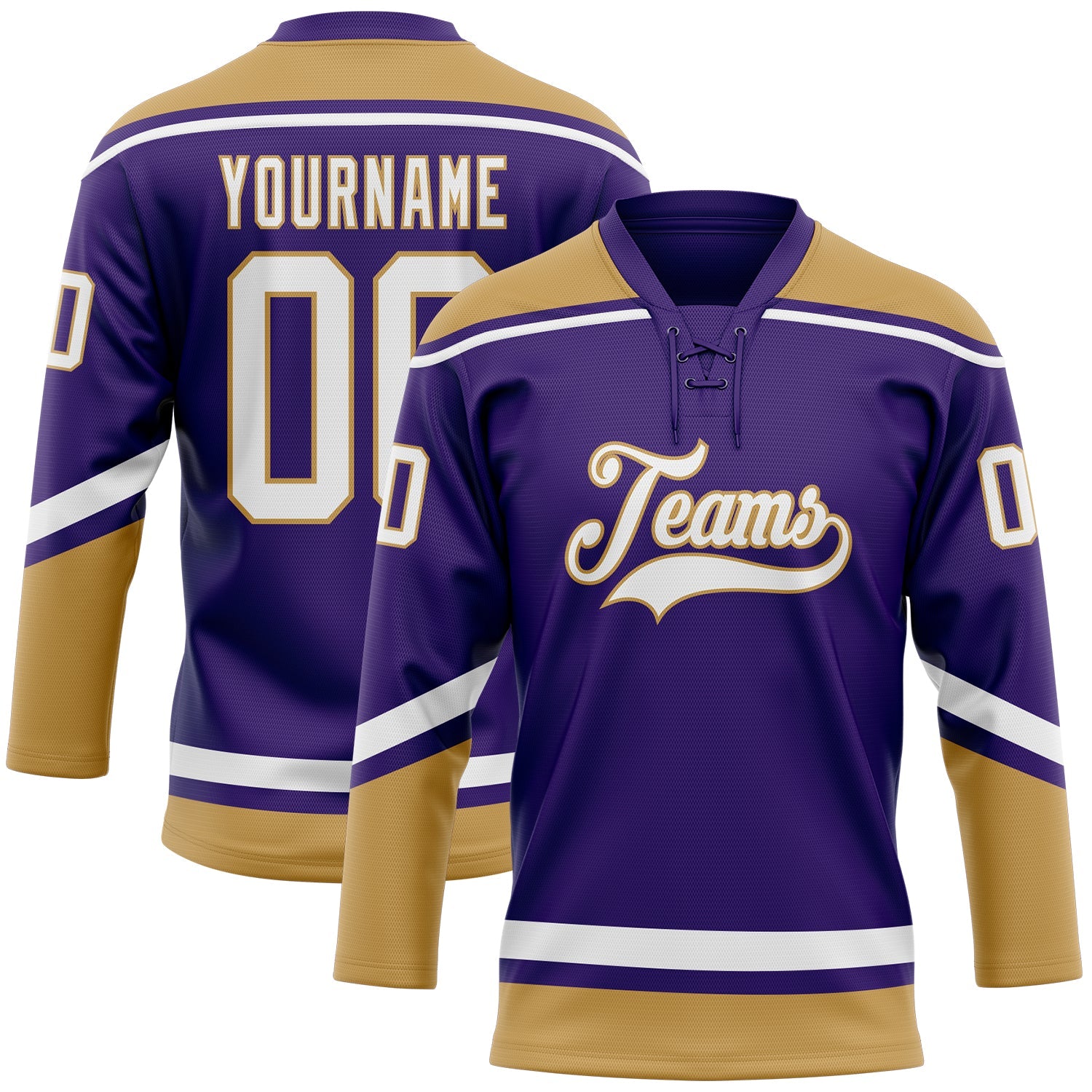 Custom Purple White-Old Gold Hockey Lace Neck Jersey