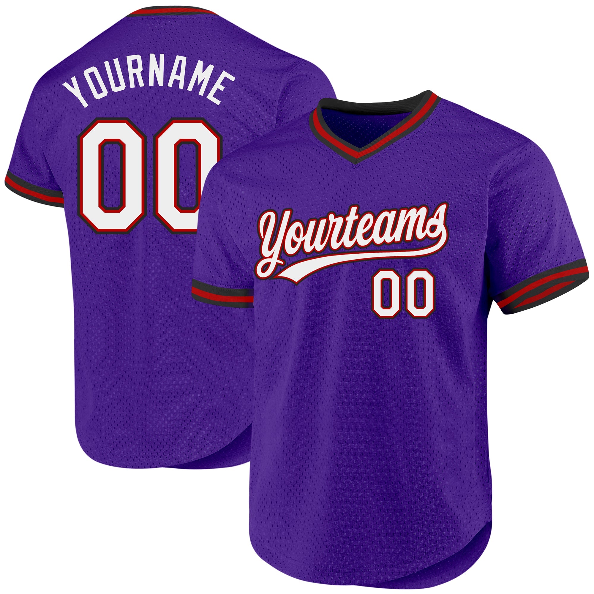 Custom Purple Red-Black Authentic Throwback Baseball Jersey