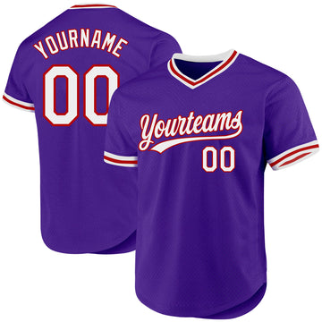 Custom Purple White-Red Authentic Throwback Baseball Jersey