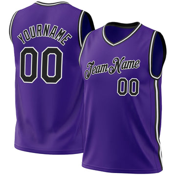 Custom Purple Black-White Authentic Throwback Basketball Jersey