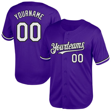 Custom Purple White-Black Mesh Authentic Throwback Baseball Jersey