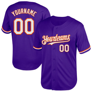 Custom Purple White-Orange Mesh Authentic Throwback Baseball Jersey