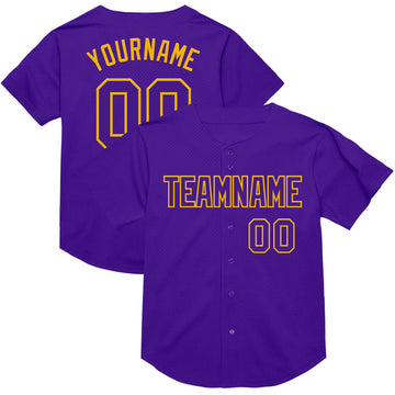 Custom Purple Gold Mesh Authentic Throwback Baseball Jersey