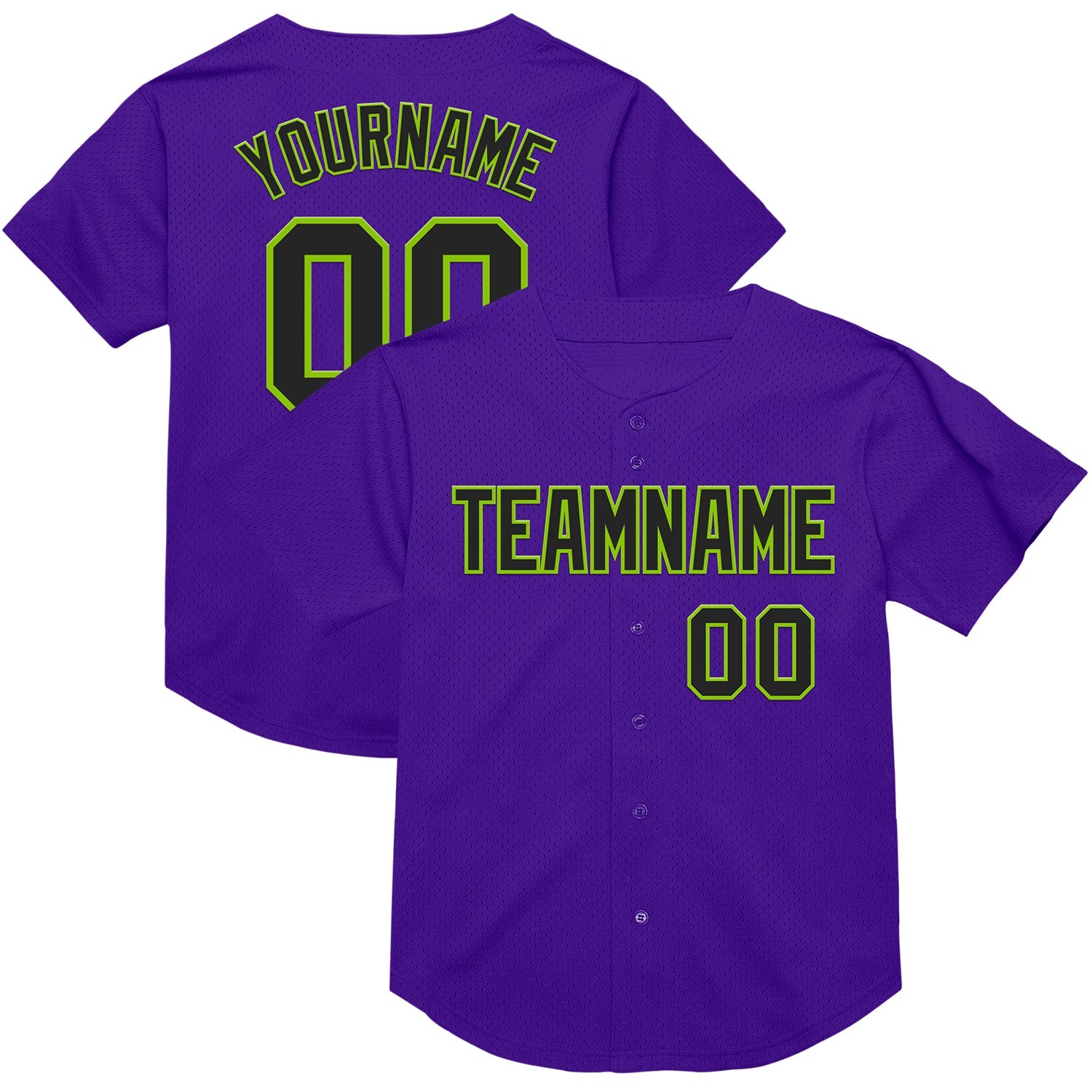 Custom Purple Black-Neon Green Mesh Authentic Throwback Baseball Jersey