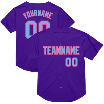 Custom Purple Light Blue-Pink Mesh Authentic Throwback Baseball Jersey