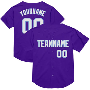 Custom Purple White-Light Blue Mesh Authentic Throwback Baseball Jersey