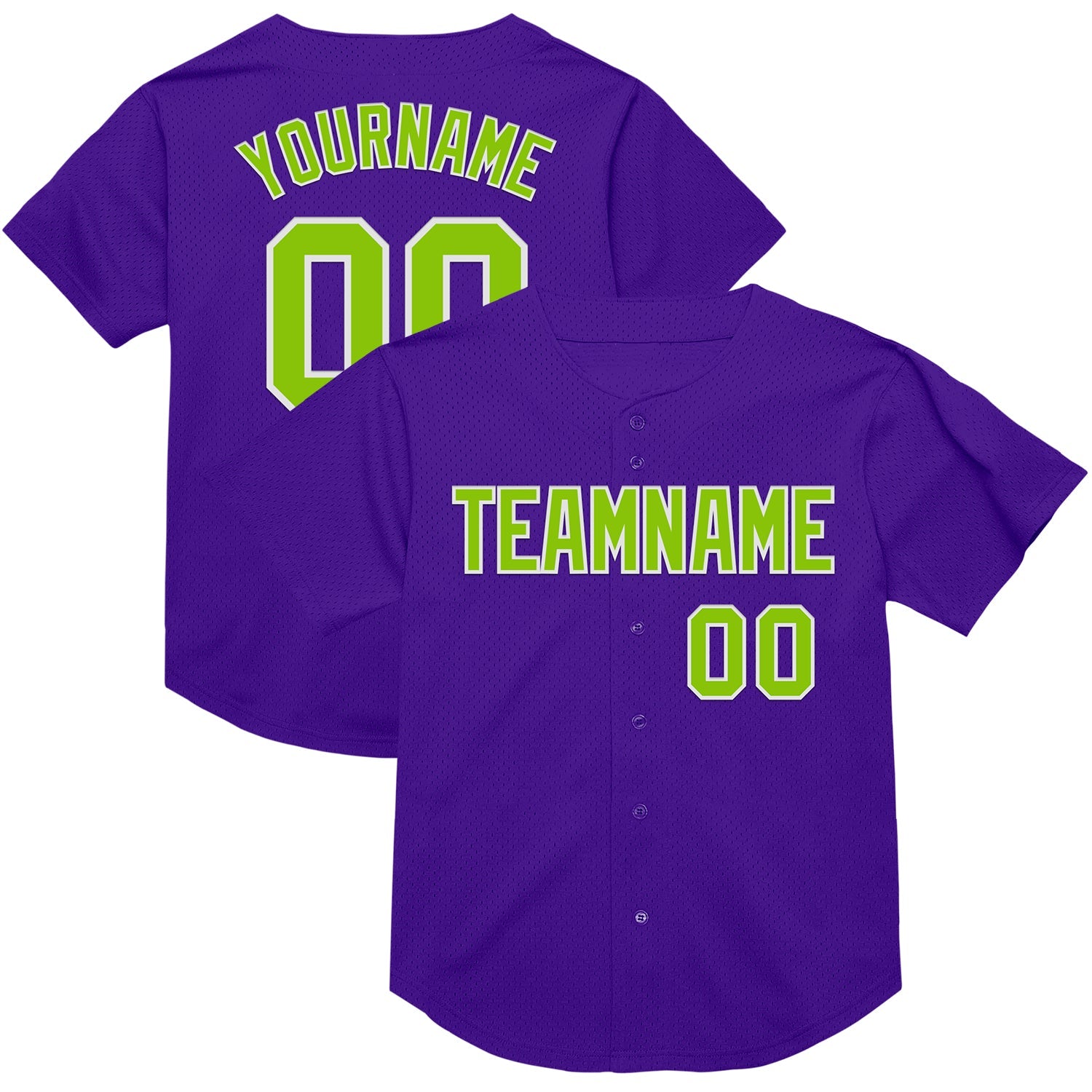 Custom Purple Neon Green-White Mesh Authentic Throwback Baseball Jersey