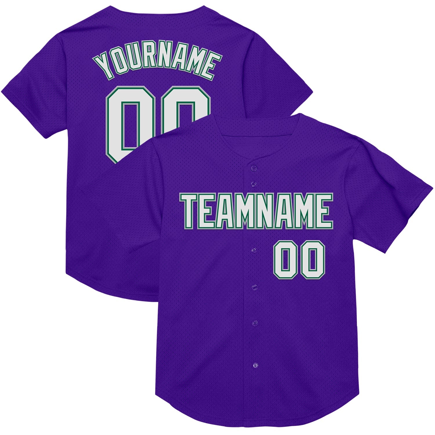 Custom Purple Kelly Green-Gray Mesh Authentic Throwback Baseball Jersey