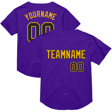 Custom Purple Black-Gold Mesh Authentic Throwback Baseball Jersey