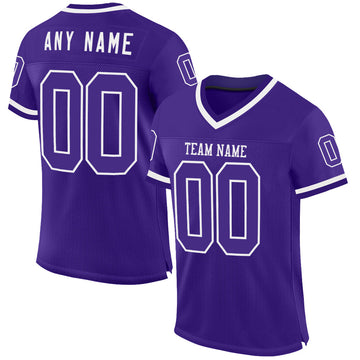 Custom Purple White Mesh Authentic Throwback Football Jersey