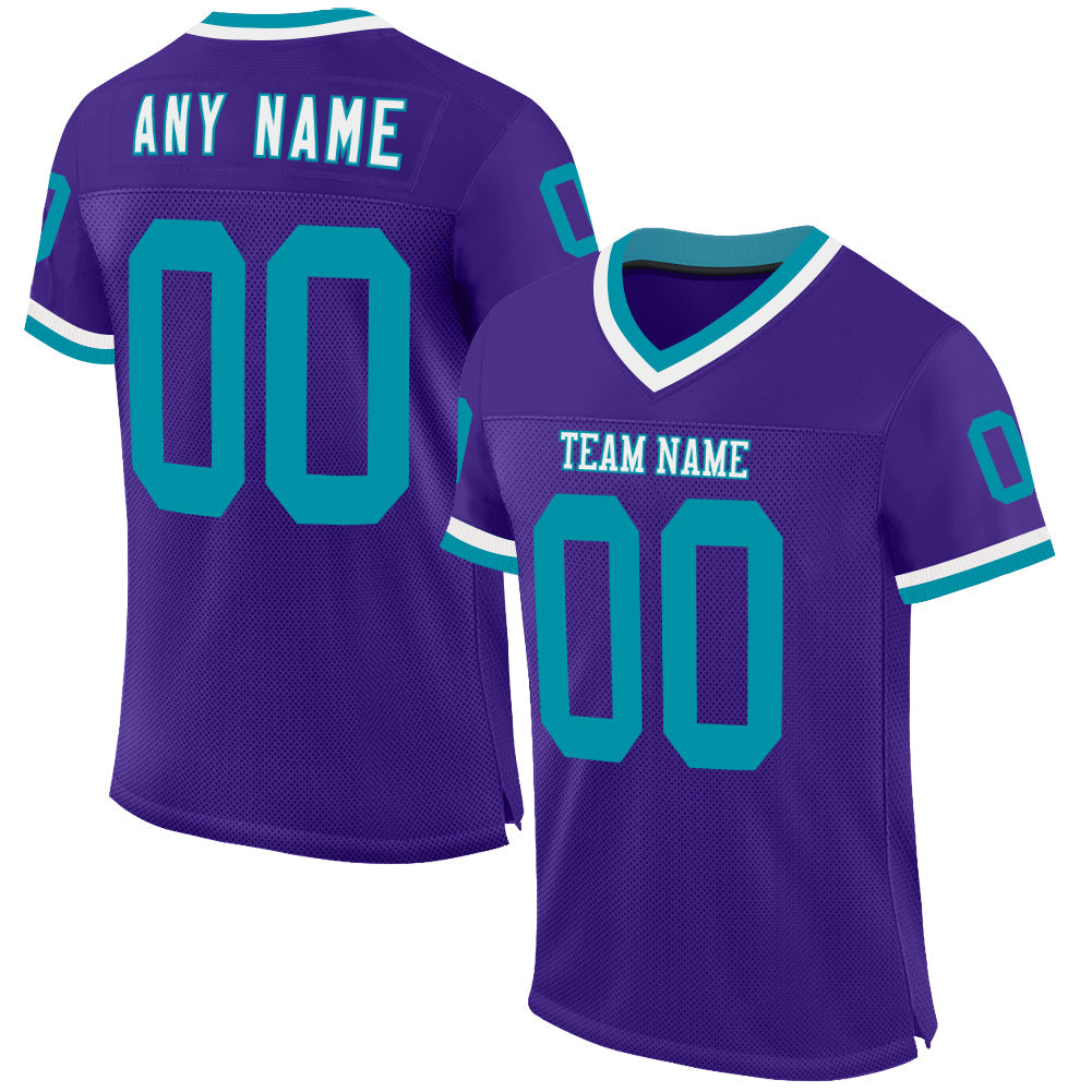 Custom Purple Teal-White Mesh Authentic Throwback Football Jersey