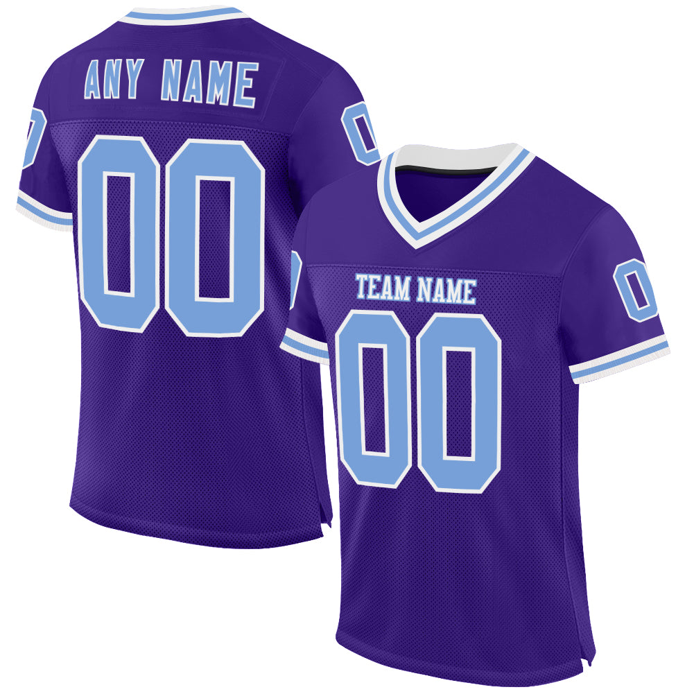 Custom Purple Light Blue-White Mesh Authentic Throwback Football Jersey