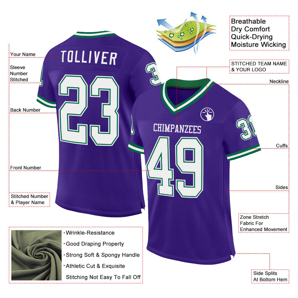 Custom Purple White-Kelly Green Mesh Authentic Throwback Football Jersey