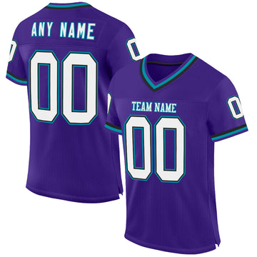 Custom Purple Black-Teal Mesh Authentic Throwback Football Jersey