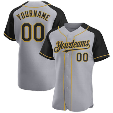 Custom Gray Black-Old Gold Authentic Raglan Sleeves Baseball Jersey