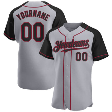 Custom Gray Black-Crimson Authentic Raglan Sleeves Baseball Jersey