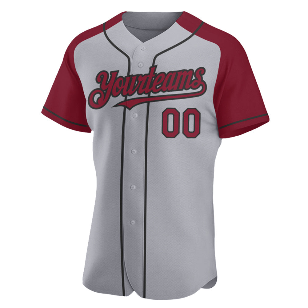 Custom Gray Crimson-Black Authentic Raglan Sleeves Baseball Jersey