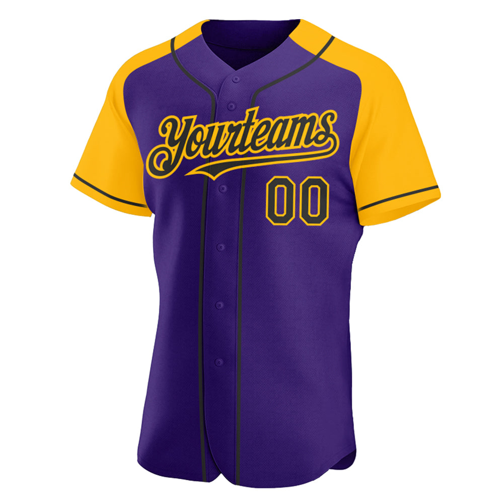 Custom Purple Black-Gold Authentic Raglan Sleeves Baseball Jersey