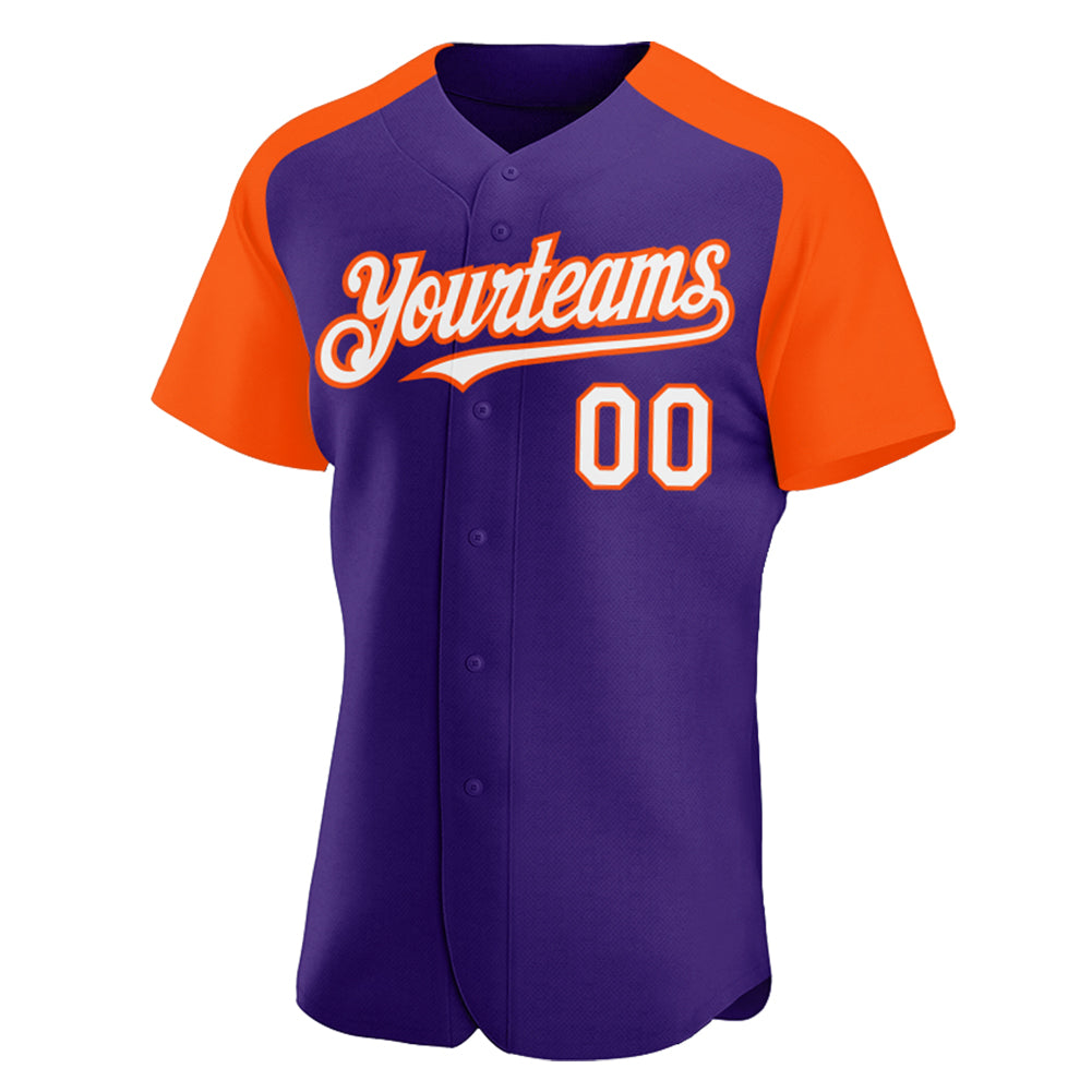 Custom Purple White-Orange Authentic Raglan Sleeves Baseball Jersey