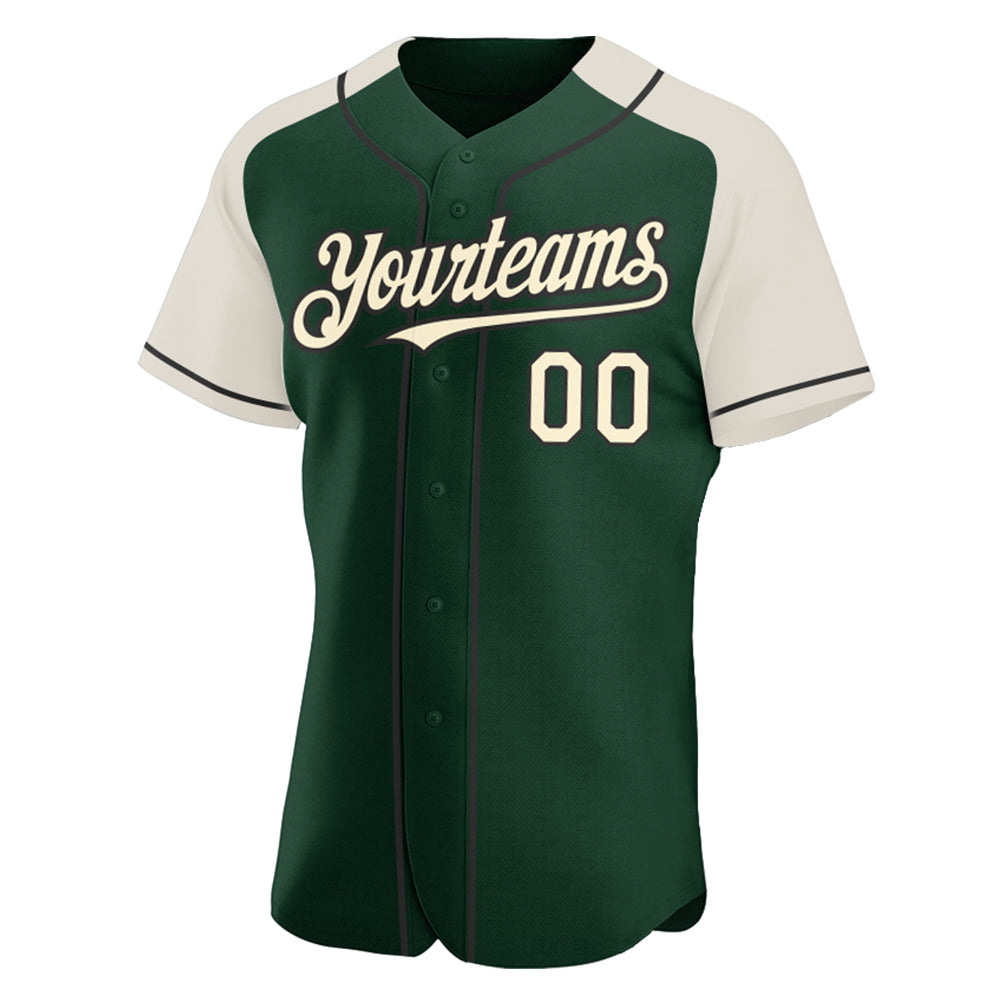 Custom Green Cream-Black Authentic Raglan Sleeves Baseball Jersey