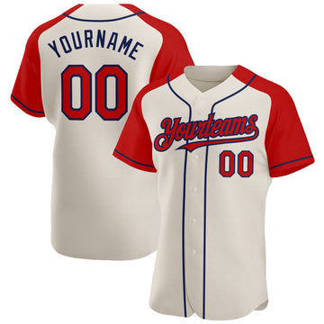 Custom Cream Red-Navy Authentic Raglan Sleeves Baseball Jersey