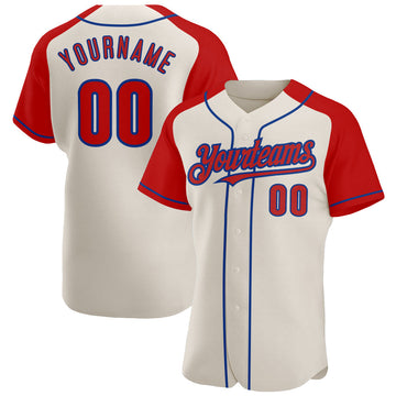 Custom Cream Red-Royal Authentic Raglan Sleeves Baseball Jersey