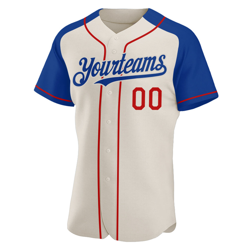 Custom Cream Red-Royal Authentic Raglan Sleeves Baseball Jersey