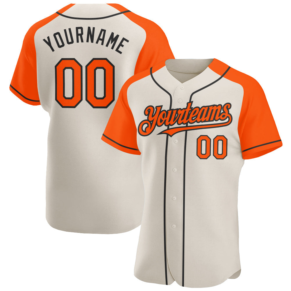 Custom Cream Orange-Black Authentic Raglan Sleeves Baseball Jersey