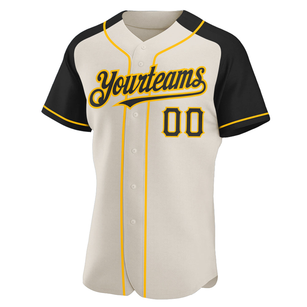 Custom Cream Black-Gold Authentic Raglan Sleeves Baseball Jersey