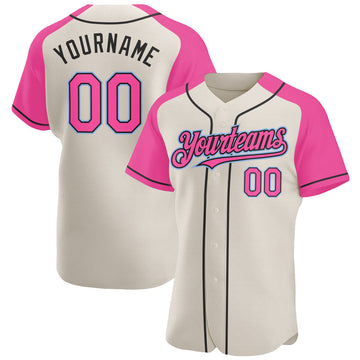 Custom Cream Pink Black-Light Blue Authentic Raglan Sleeves Baseball Jersey