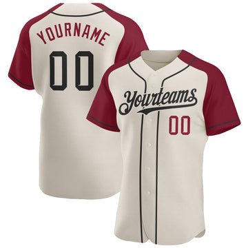 Custom Cream Black-Crimson Authentic Raglan Sleeves Baseball Jersey