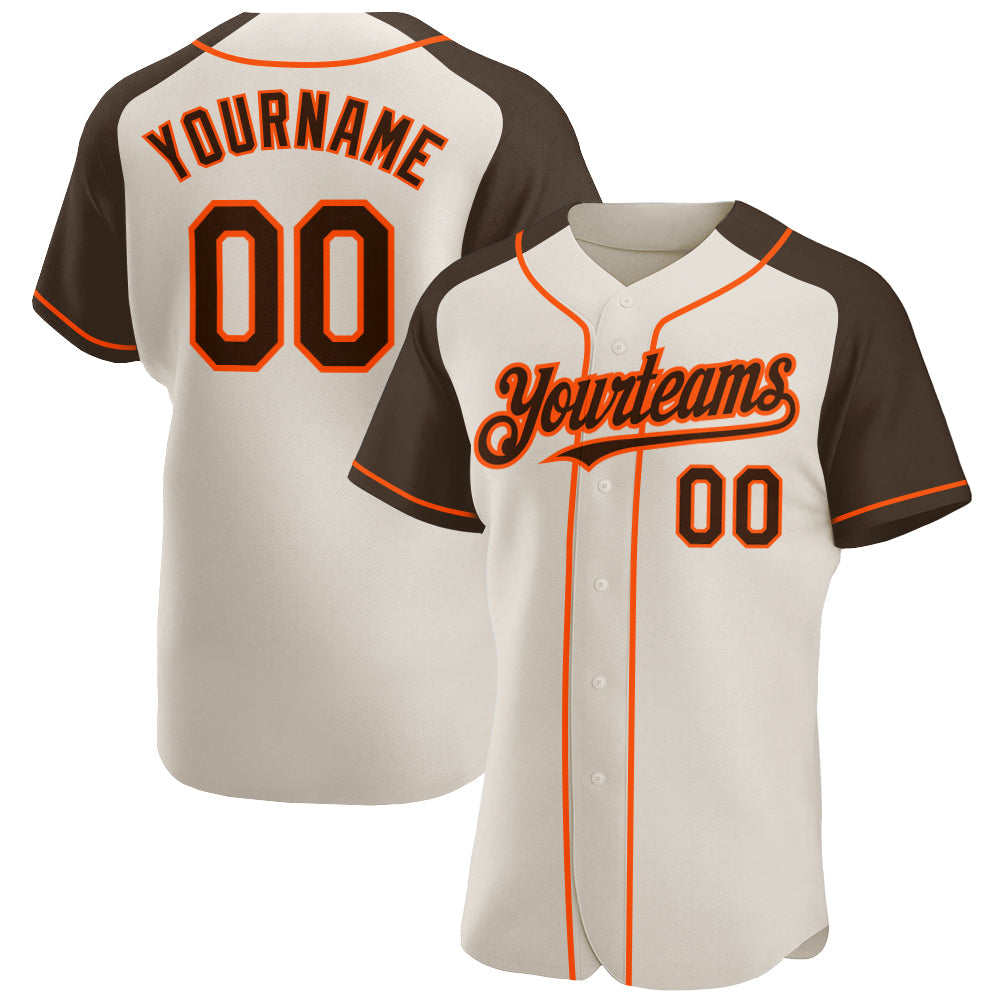 Custom Cream Brown-Orange Authentic Raglan Sleeves Baseball Jersey