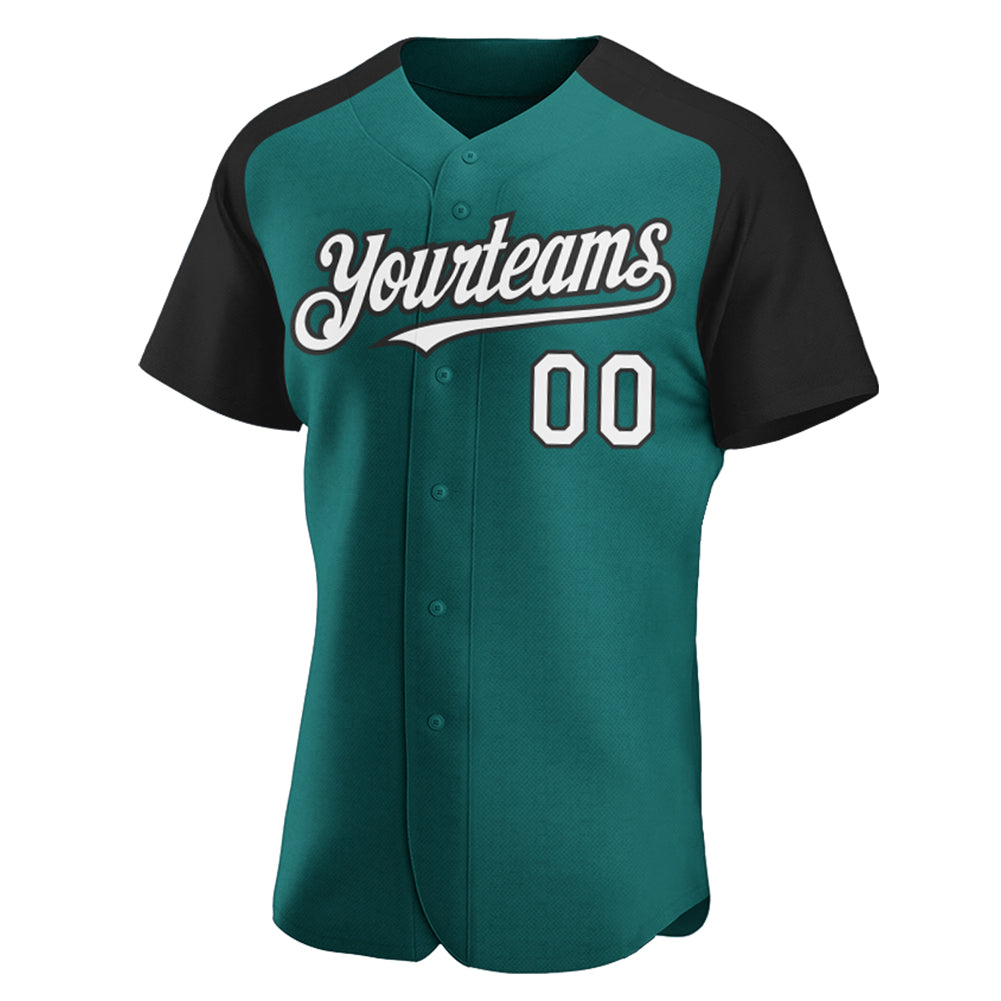 Custom Teal White-Black Authentic Raglan Sleeves Baseball Jersey