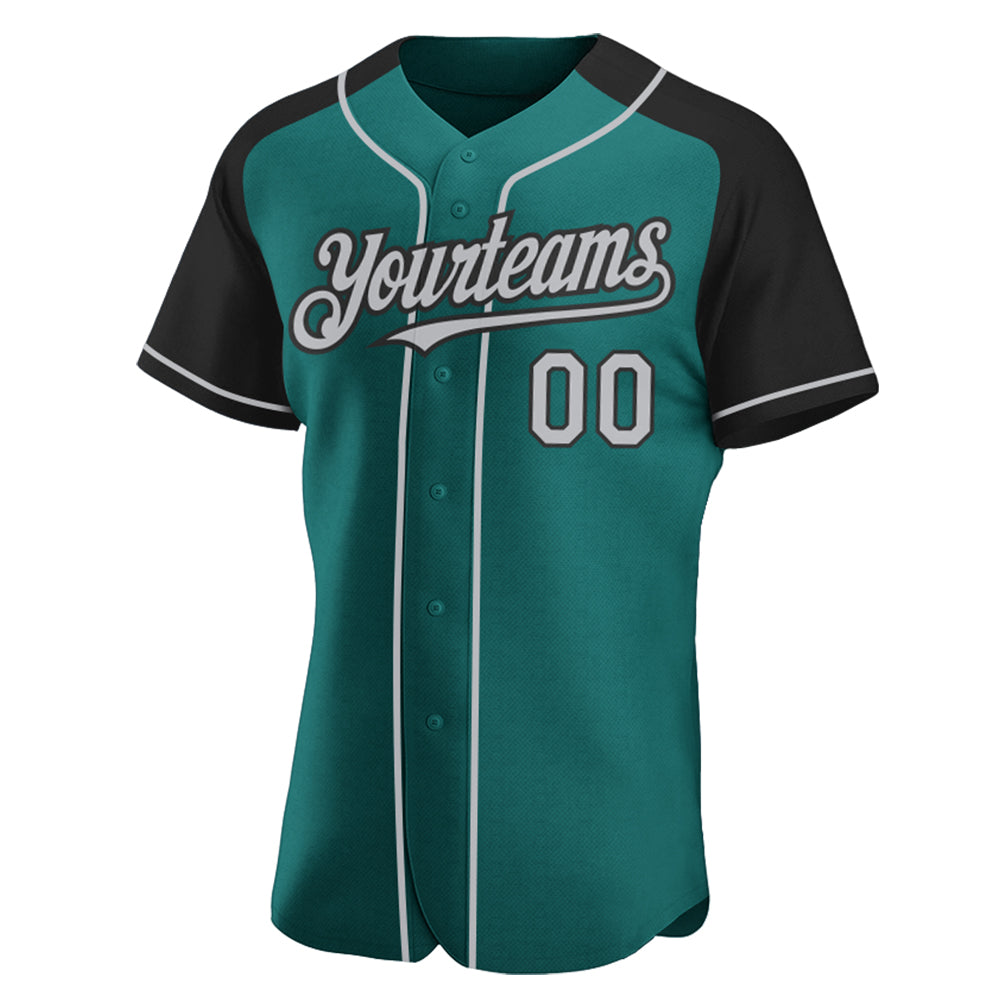 Custom Teal Gray-Black Authentic Raglan Sleeves Baseball Jersey