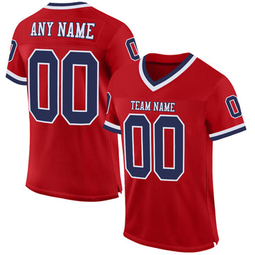 Custom Red Navy-White Mesh Authentic Throwback Football Jersey