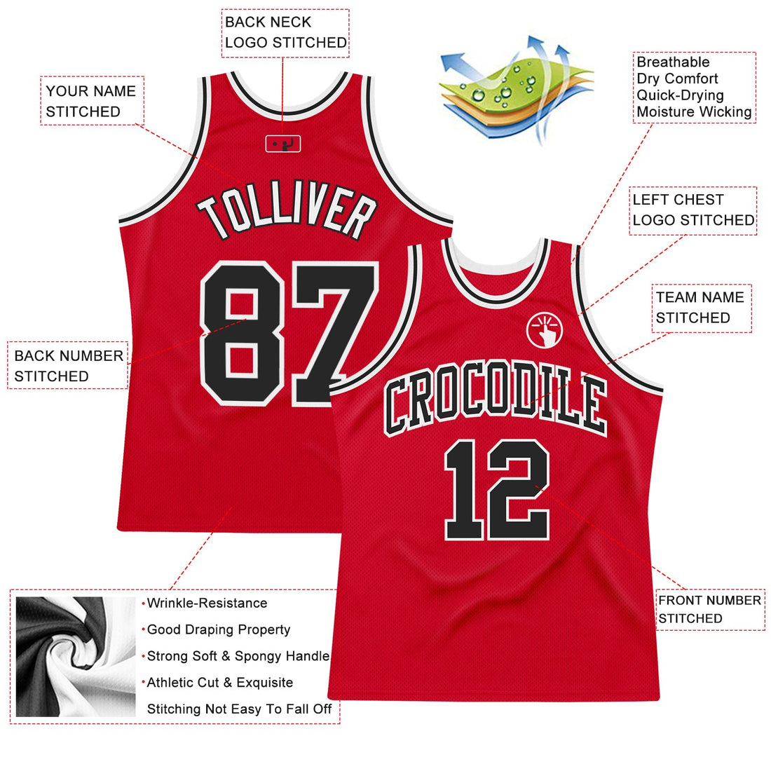 Custom Red Black-White Authentic Throwback Basketball Jersey