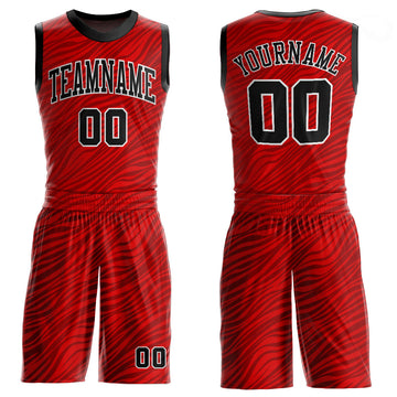 Custom Red Black-White Round Neck Sublimation Basketball Suit Jersey