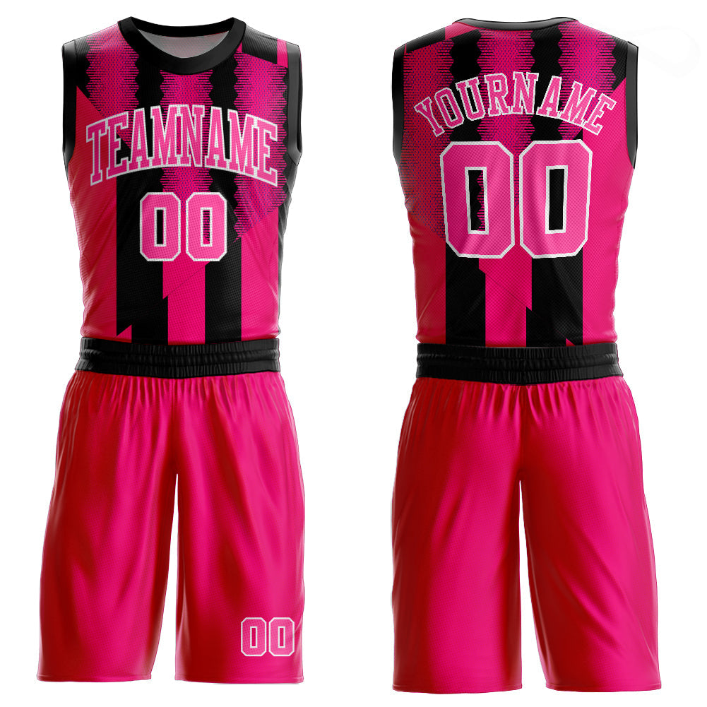 Custom Red Pink-Black Round Neck Sublimation Basketball Suit Jersey