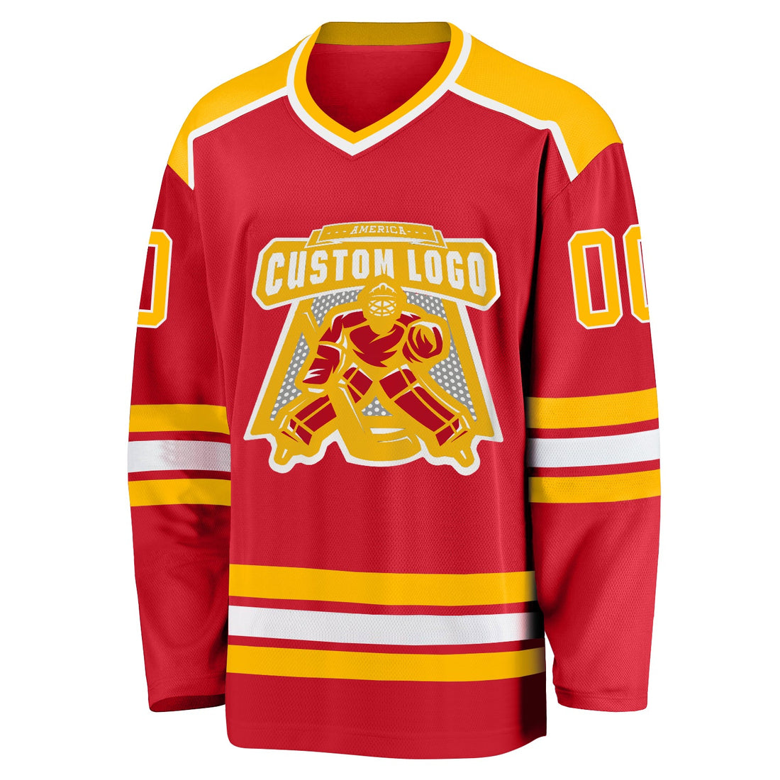 Custom Red Gold-White Hockey Jersey