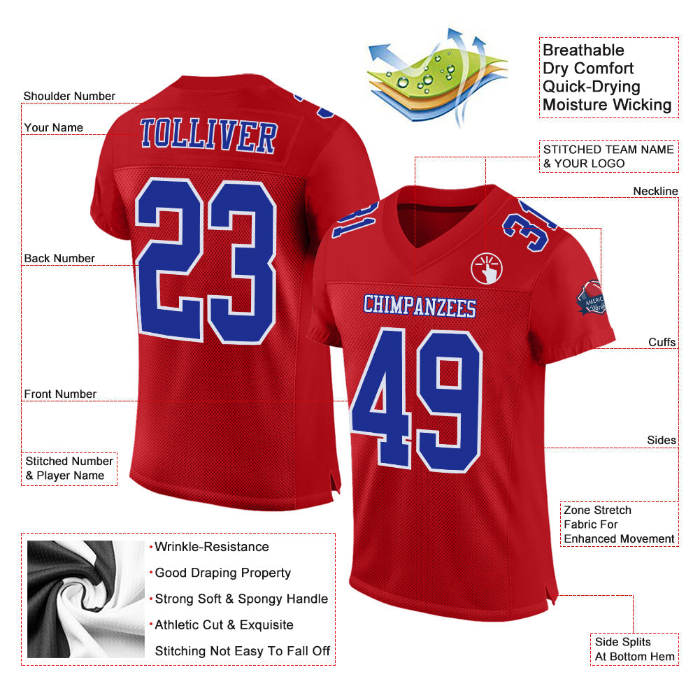 Custom Red Royal-White Mesh Authentic Football Jersey